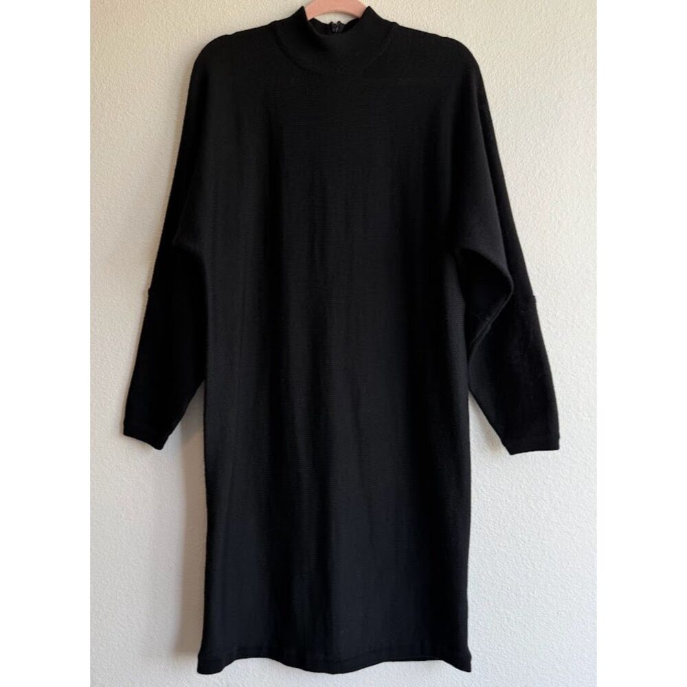 Vintage Claude Vernet 100% Merino Wool Dolman Sleeve Knit Dress in Black size M